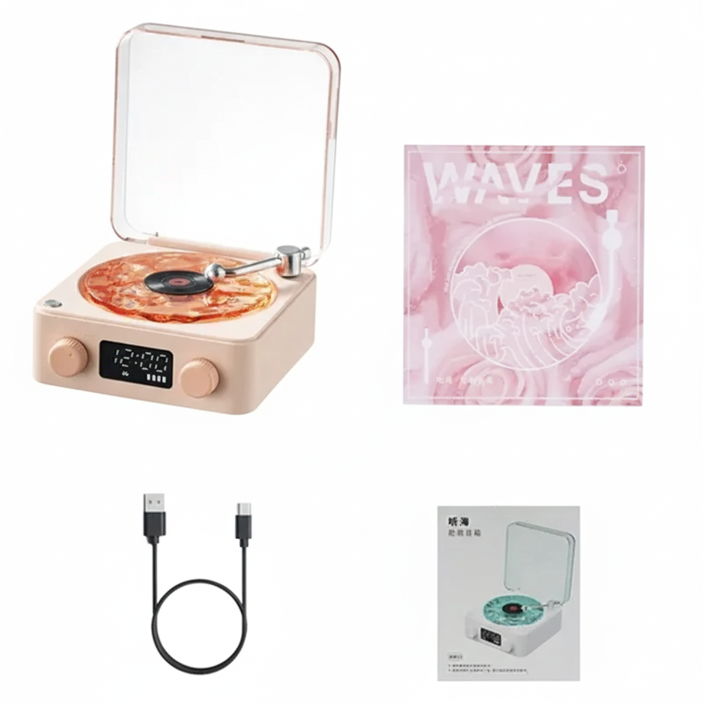 Vinil Plak Tasarımlı Işıklı Bluetooth Hoparlör – Dekoratif Gece Lambası